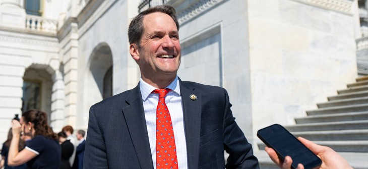 Rep. Jim Himes, D-Conn., speaks to a reporter on the House steps after a vote in the U.S. Capitol on Thursday, April 23, 2026.