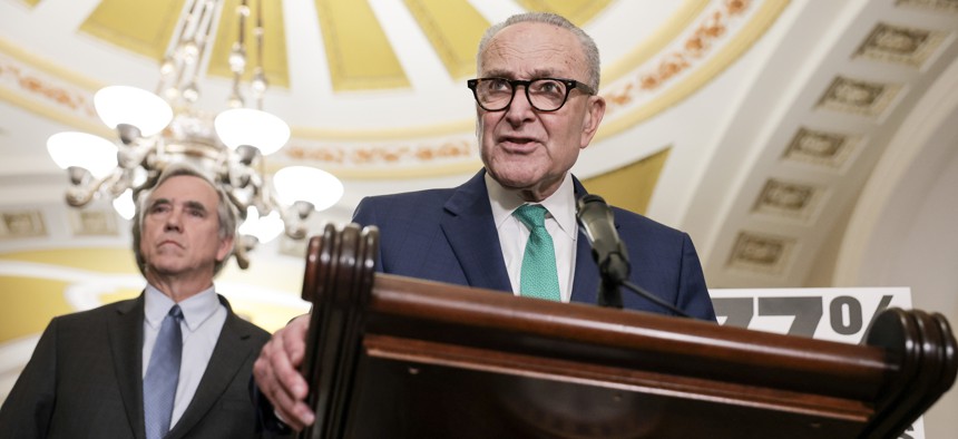 U.S. Sen. Chuck Schumer speaks during a recent press conference on Capitol Hill. The Senate Minority Leader called on DHS to work closely with states and localities on cyber issues.