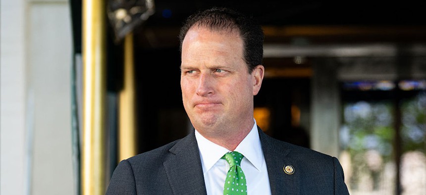 Rep. August Pfluger, R-Texas, leaves the House Republican Conference caucus meeting at the Capitol Hill Club in Washington on Wednesday, May 13, 2026. His bill seeking to seeks to clarify I&A’s role under the Homeland Security Act passed the House Homeland Security Committee on Thursday.