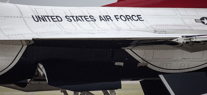 The U.S. Air Force Thunderbirds arrive for the Joint Base Andrews Airshow at Joint Base Andrews in Prince George's County, Maryland, on September 10, 2025.
