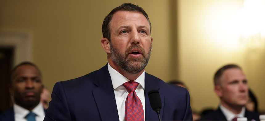 Secretary of Homeland Security Markwayne Mullin testifies during a House Committee on Homeland Security hearing in the Cannon House Office Building on June 03, 2026 in Washington, DC.