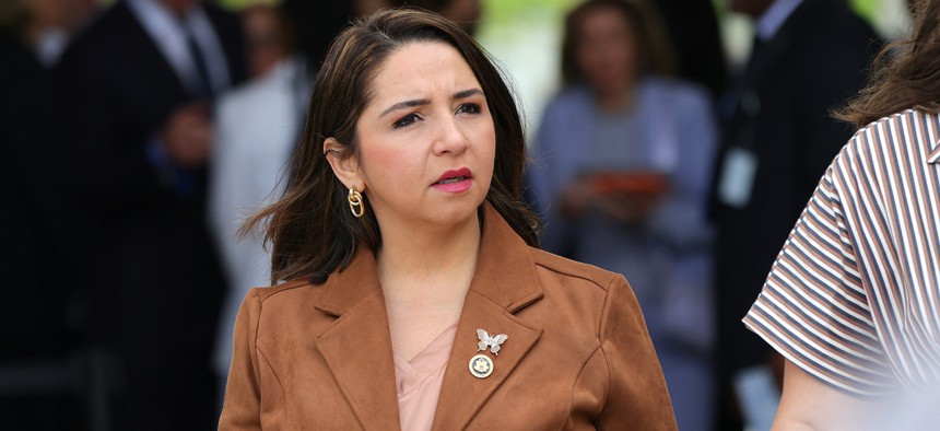 U.S. Rep. Delia Ramirez (D-IL) attends the dedication ceremony for the opening of the Barack Obama Presidential Center in John Lewis Plaza on June 18, 2026 in Chicago, Illinois.