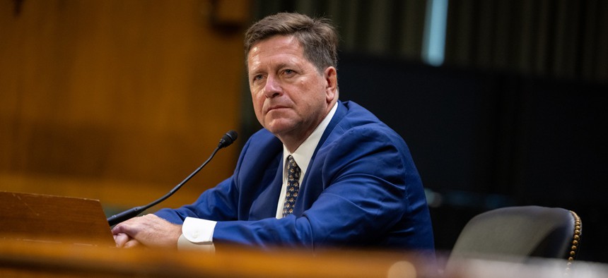 United States attorney for the Southern District of New York Jay Clayton, nominee to be Director of National Intelligence, testifies during his confirmation hearing with the Senate Committee on Intelligence at the Dirksen Senate Office Building in Washington, DC, United States, on July 15, 2026.