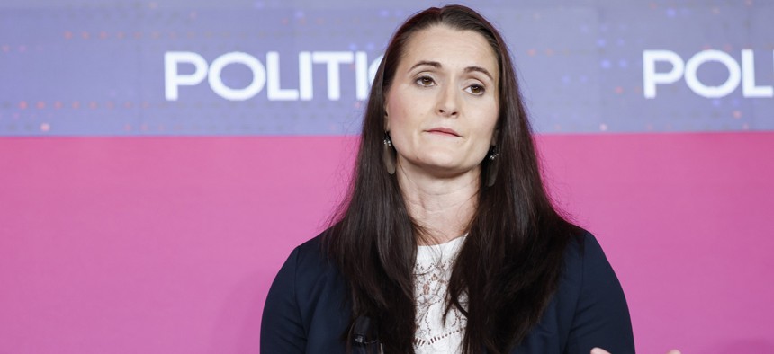 Then-Senior Advisor to the Director of the Cybersecurity and Infrastructure Security Agency Cait Conley speaks to during Politico's annual AI and Tech Summit on September 17, 2024.