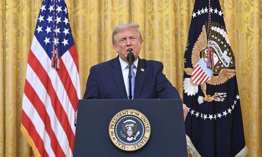 U.S. President Donald Trump addresses the nation from the East Room of the White House on July 16, 2026 in Washington, DC.