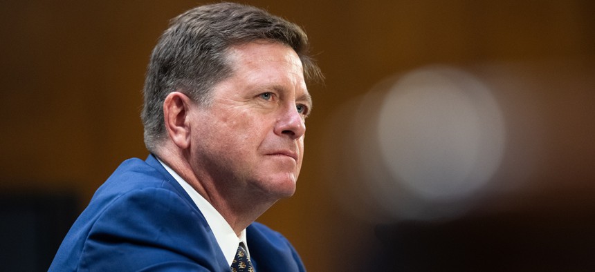 Jay Clayton appears before the Senate Intelligence Committee during his confirmation hearing on Capitol Hill July 15, 2026 in Washington, DC.
