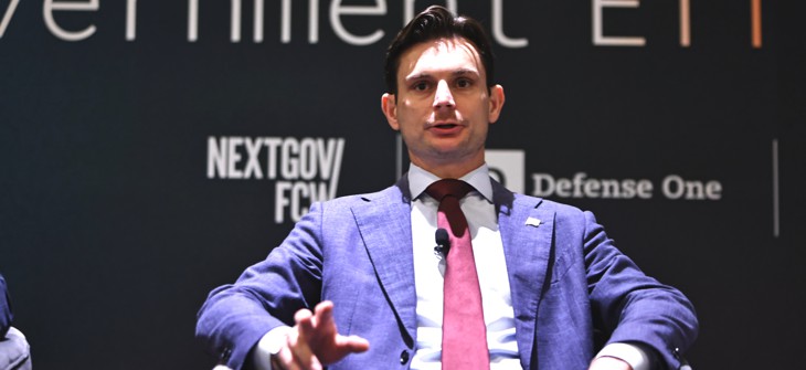 Federal CIO Greg Barbaccia speaks during the July 16 Government Efficiency Summit.