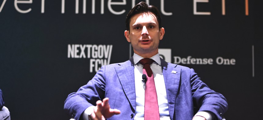 Federal CIO Greg Barbaccia speaks during the July 16 Government Efficiency Summit.