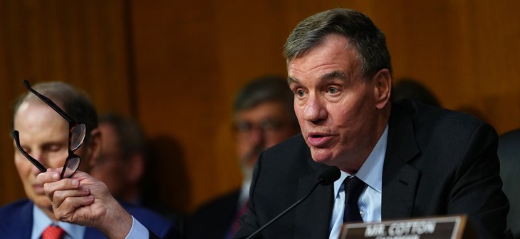 Sen. Mark Warner (D-VA) speaks at the confirmation hearing for Jay Clayton before the Senate Intelligence Committee during his nomination hearing on Capitol Hill July 15, 2026 in Washington, DC.