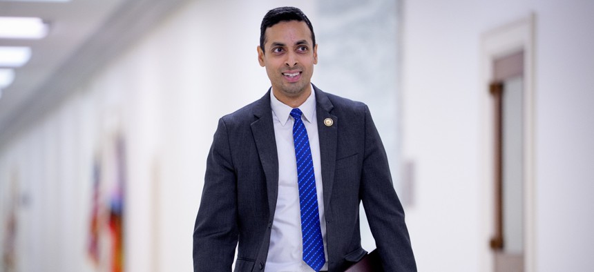Rep. Suhas Subramanyam (D-VA) arrives at a House Oversight Committee closed-door interview on Capitol Hill on May 18, 2026, in Washington, DC.