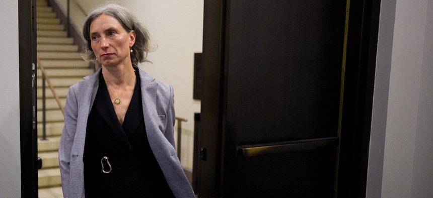 Rep. Maxine Dexter (D-OR) arrives for a Democratic caucus meeting on Capitol Hill on September 1, 2026 in Washington, DC.