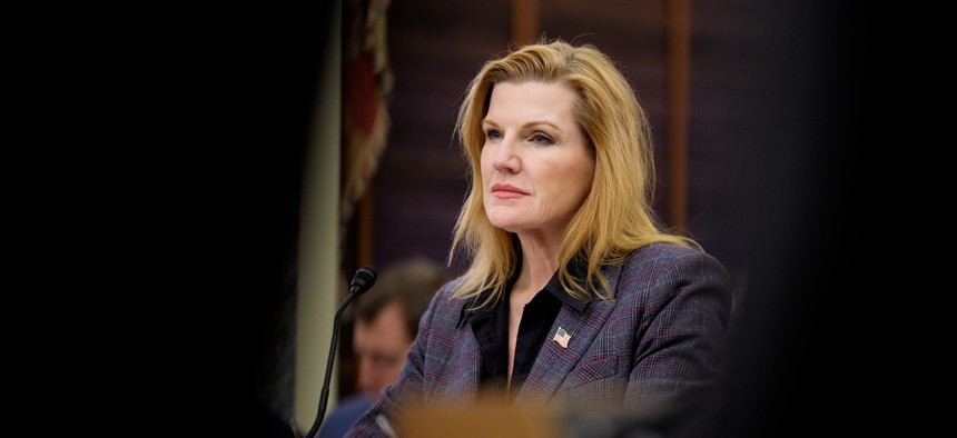 Pentagon Chief Information Officer Kirsten Davies appears at a Senate Committee on Armed Services subcommittee hearing on cybersecurity on Capitol Hill on March 24, 2026 in Washington, DC.