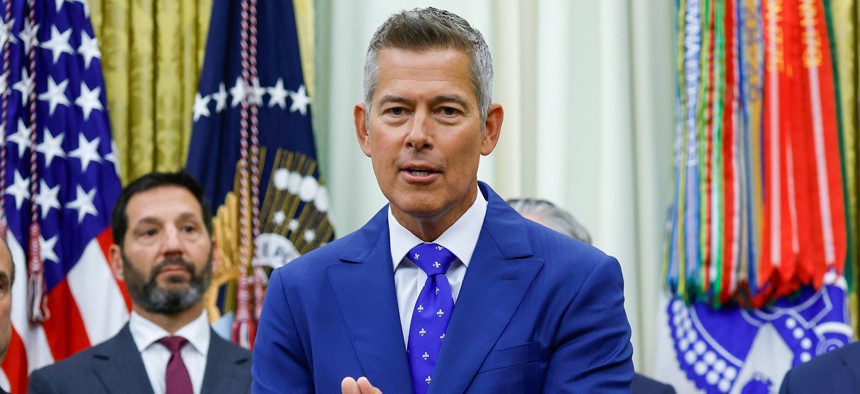U.S. Transportation Secretary Sean Duffy speaks during a meeting with U.S. travel executives in the Oval Office of the White House on September 02, 2026 in Washington, DC.