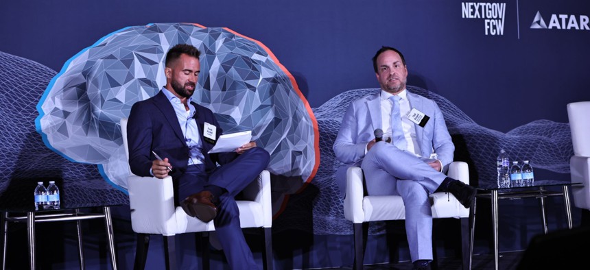 GovExec Editor-In-Chief Frank Konkel speaks with Chief Strategy Officer for the SSA Office of Inspector General Chad Bungard at the GovExec Government & AI Summit Sept. 15.