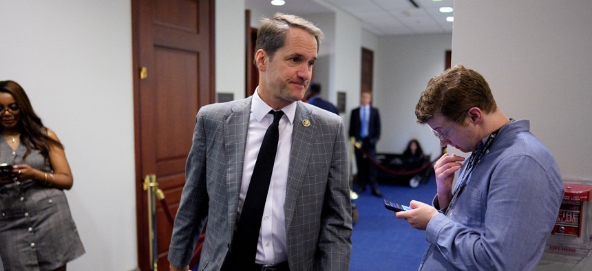 Rep. Jim Himes (D-CT) departs a Democratic caucus meeting on Capitol Hill on September 1, 2026 in Washington, DC.