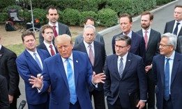 U.S. President Donald Trump holds a press briefing with AI executives following a meeting on artificial intelligence, outside the West Wing of the White House on September 29, 2026 in Washington, DC.
