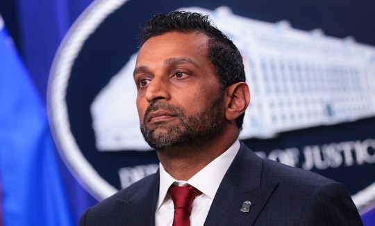 Federal Bureau of Investigation Director Kash Patel looks on during a news conference at the Robert F. Kennedy Department of Justice building on August 05, 2026 in Washington, DC. 