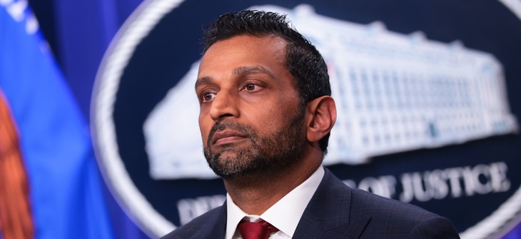 Federal Bureau of Investigation Director Kash Patel looks on during a news conference at the Robert F. Kennedy Department of Justice building on August 05, 2026 in Washington, DC. 