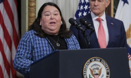 Deputy CMS Administrator Kim Brandt speaks during a press conference on the Trump administration's anti-fraud initiatives at the Eisenhower Executive Office Building on May 13, 2026 in Washington, DC. 