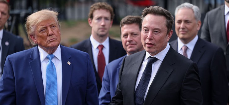 Tesla, X and SpaceX CEO Elon Musk speaks to reporters as US President Donald Trump looks on outside the White House on Tuesday, Sept. 29, 2026 in Washington, D.C. Trump held a meeting earlier that day on "super intelligence" with tech CEOs in the East Room.