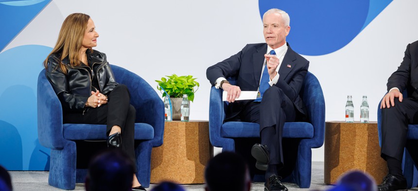 GSA Administrator Ed Forst (right) spoke during a panel session with Google Public Sector Chief Executive Officer Karen Dahut at the Google Public Sector Summit Tuesday in Washington, D.C.
