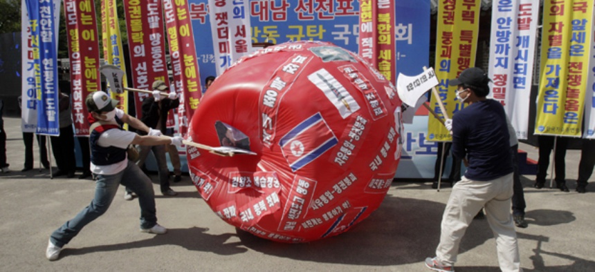South Korean activists protest North Korea in Seoul.