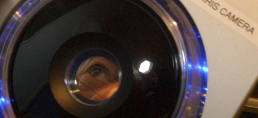 A passenger undergoes iris scanning at Boston's Logan Airport during a test program.