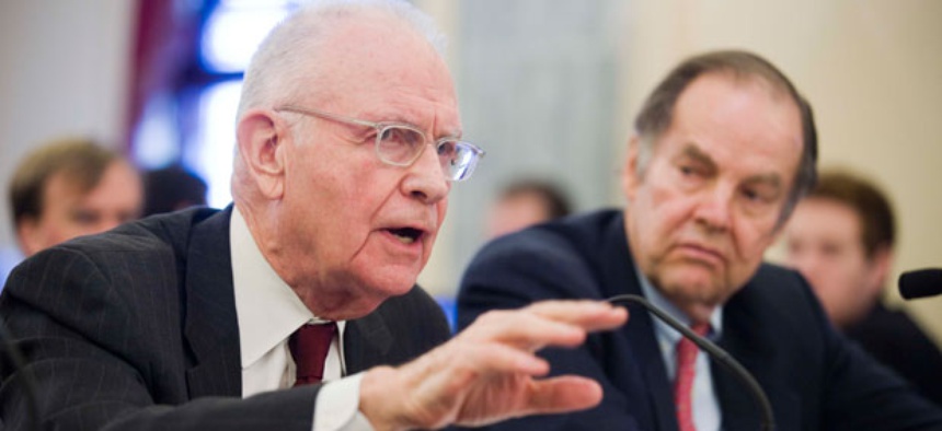 Former Indiana Rep. Lee Hamilton, left, and former New Jersey Gov. Tom Kean