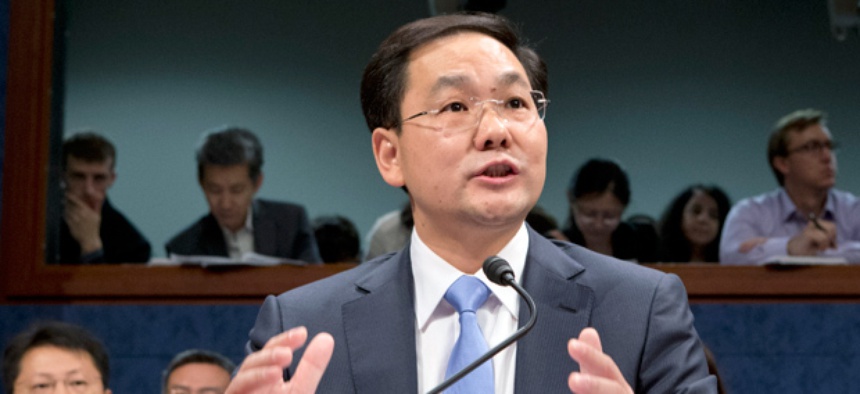 Charles Ding, Huawei Technologies Ltd's senior vice president for the U.S., testifies before the House Intelligence Committee