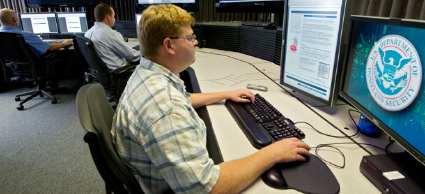Homeland Security analysts work in a cybersecurity center in 2011.