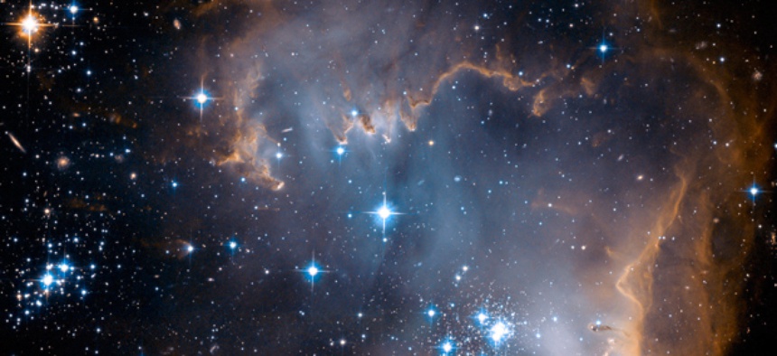 Newly forming stars as seem from the Hubble Space Telescope.