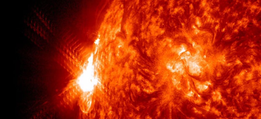 Solar flares and solar winds are common types of space weather NASA measures.