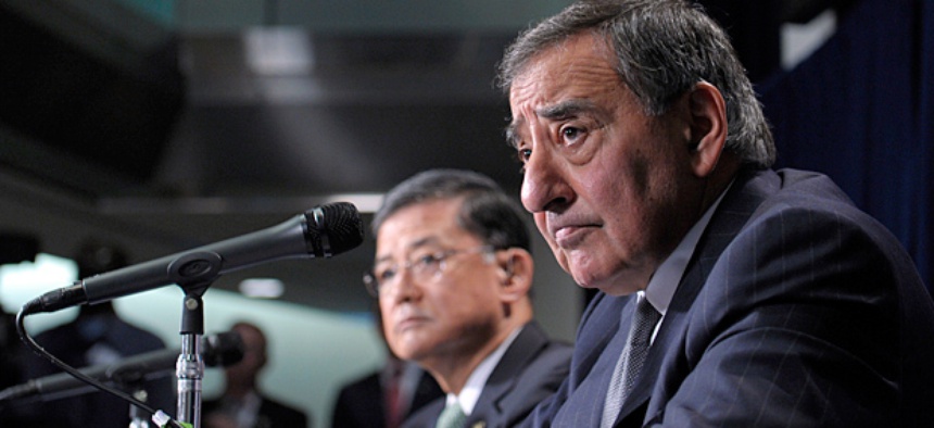 Defense Secretary Leon Panetta and Veterans Affairs Secretary Eric Shinseki at a joint news conference Dec. 6, 2012.