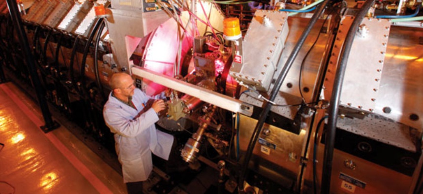 A scientist used the Dual-Axis Radiographic Hydrodynamic Test Facility at Los Alamos.