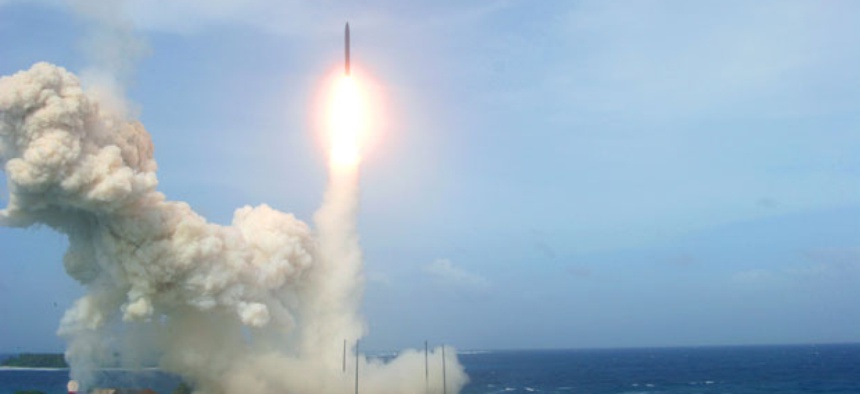 A U.S. ballistic missile interceptor takes off in a Jan. 26 flight test from California.
