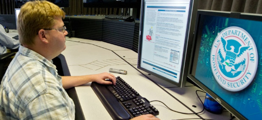 A cyber security analyst works in the "watch and warning center" in Idaho Falls, Idaho in 2011.
