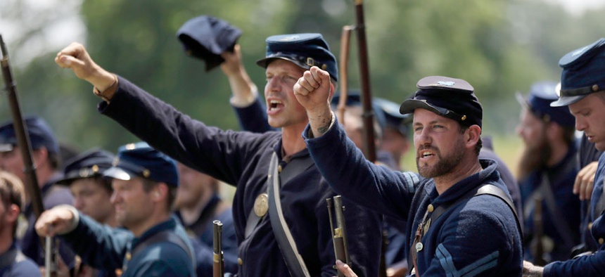 Re-enactors commemorate the 150th anniversary of the Battle of Gettysburg, Sunday, June 30, 2013.