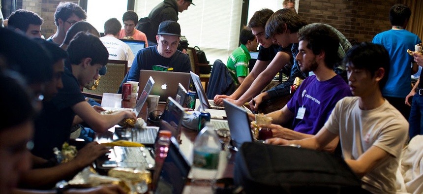 Hackers work during the 2011 HackNY Student Hackathon.