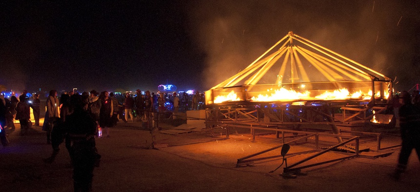 The Fire-Go-Round was set aflame at Burning Man 2012.