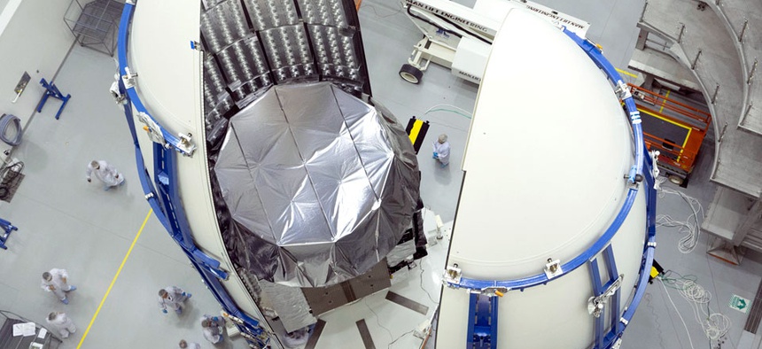 The second MUOS satellite encapsulated into its payload fairing.