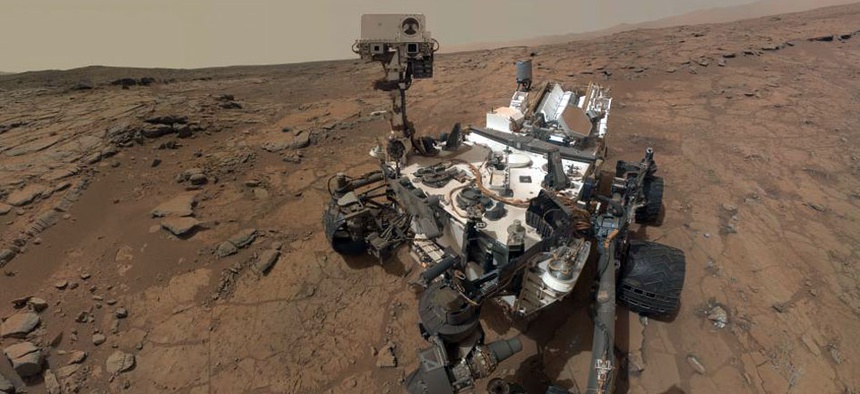 This self-portrait of NASA's Mars rover Curiosity combines dozens of exposures taken by the rover's Mars Hand Lens Imager.