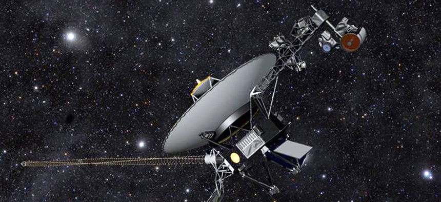 This artist rendering hows NASA’s Voyager 1 spacecraft barreling through space.