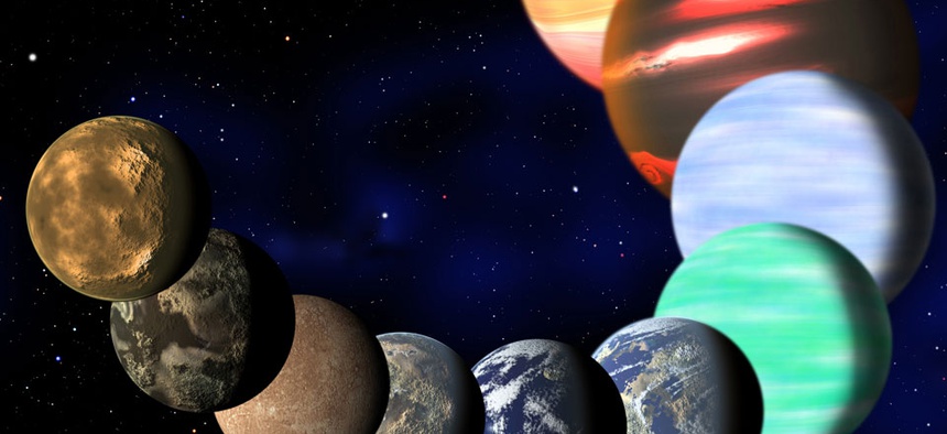 This artist rendering shows the different types of planets in our Milky Way galaxy detected by NASA’s Kepler spacecraft.