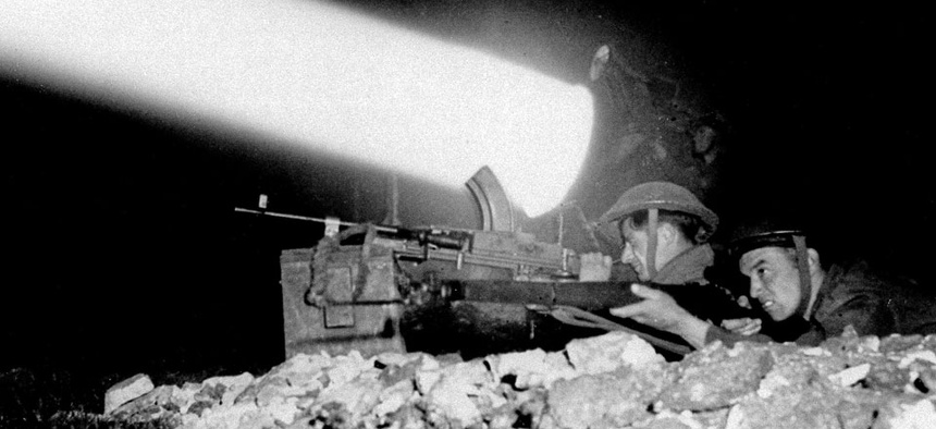 A WWII era searchlight used by allied forces in Caen, France.