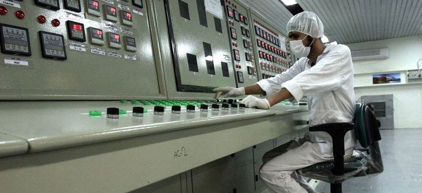 An Iranian technician works at the Uranium Conversion Facility just outside the city of Isfahan, Iran.