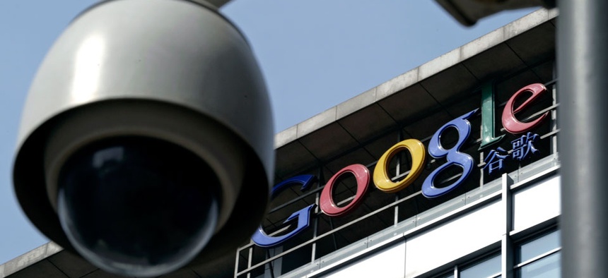 A surveillance camera is seen in front of the Google China headquarters in Beijing, China.