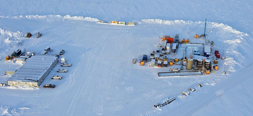 A drill rig at Prudhoe Bay on Alaska’s North Slope is seen testing a method for extracting methane from methane hydrate.