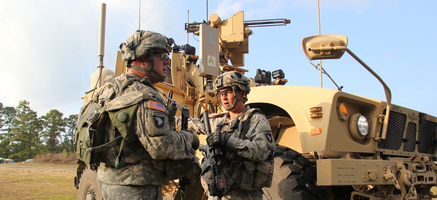 Soldiers from the 2nd Brigade Combat Team, 101st Airborne Division utilize Warfighter Information Network-Tactical Increment 2-equipped vehicles.