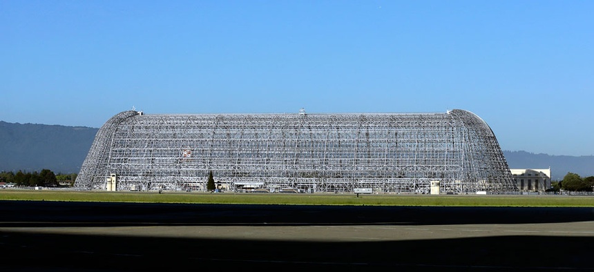Hangar One is seen at Moffett Field