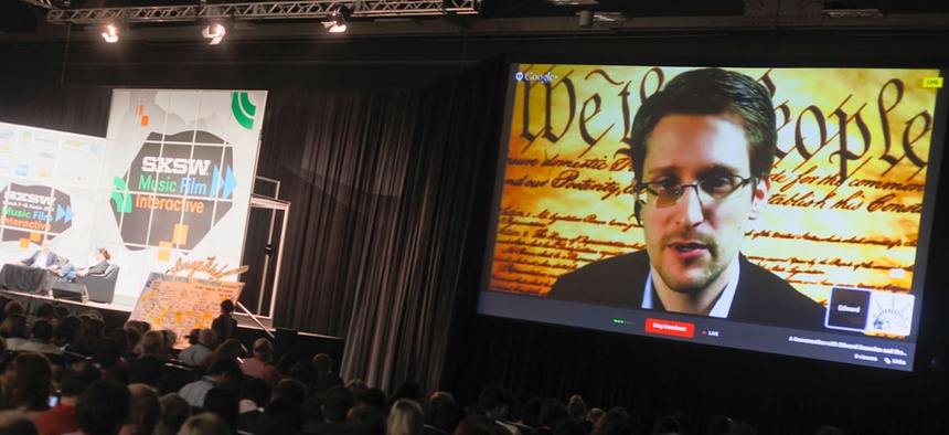 Edward Snowden spoke during a simulcast conversation during the South by Southwest in early March.
